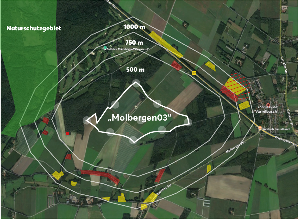 Karte: mögliche Windparkfläche Molbergen03 mit Markierungen